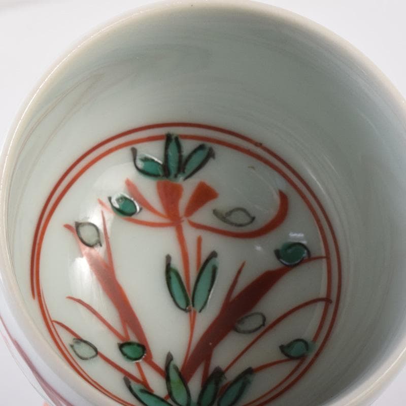 加藤卓男　幸兵衛窯　呉須赤絵　鳥草文　酒杯　盃　共箱　V　7249