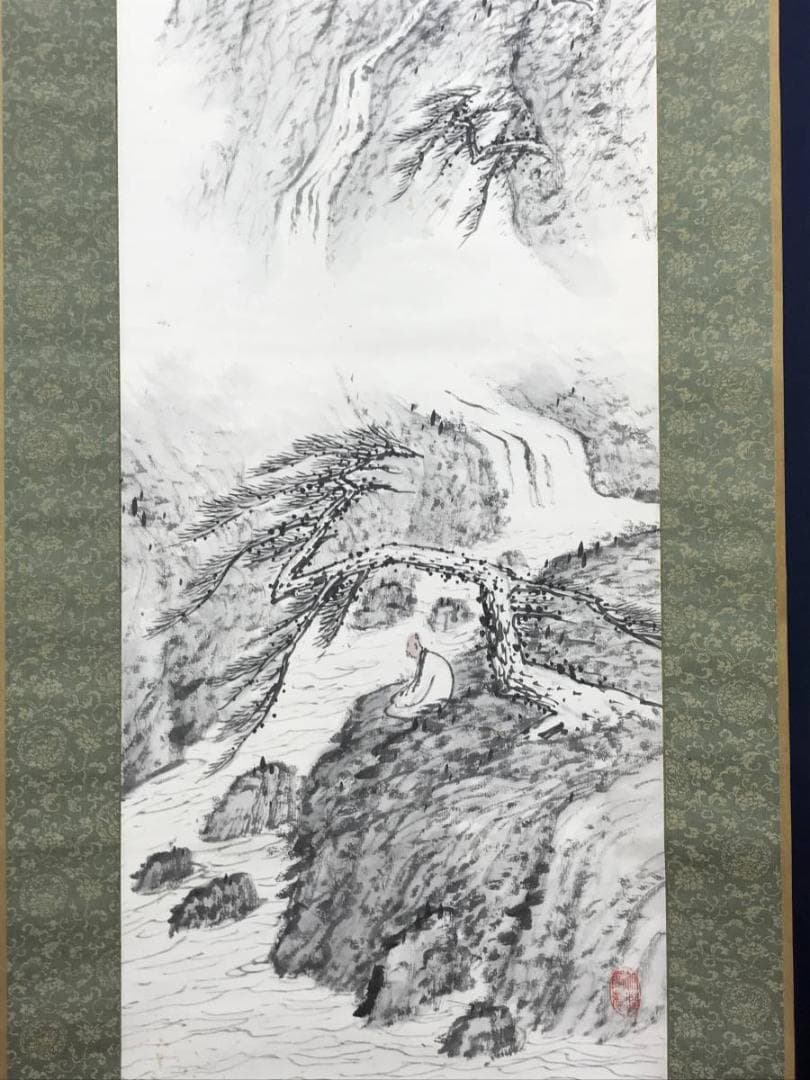 【真作】小川鴻城/観山聴泉図/山水図/人物図/掛軸/名家伝来/AD-638
