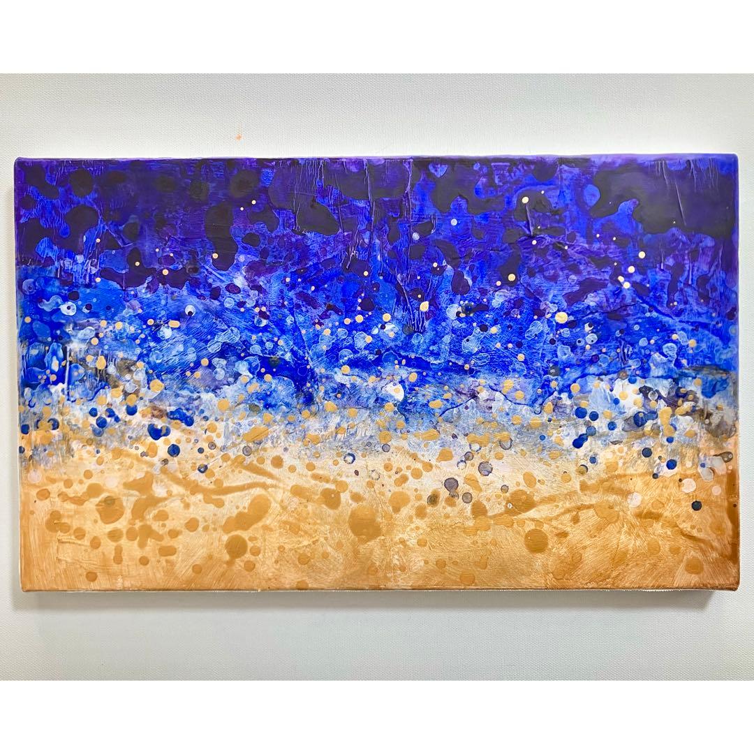 インテリアモダン抽象画＊現代アート 絵画　原画　ゴールド　青　大きめ