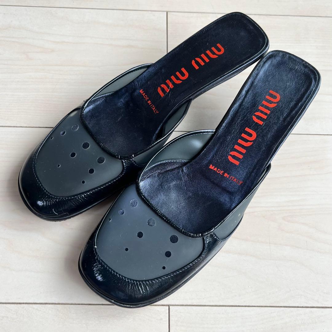 90s-00s miu miu ミュウミュウ ミュール サンダル エナメル