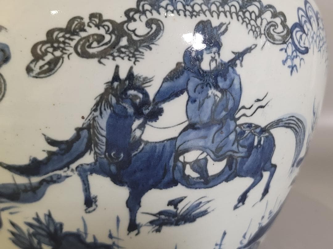 中国 染付 武人紋 蓋壷 茶入 DT166