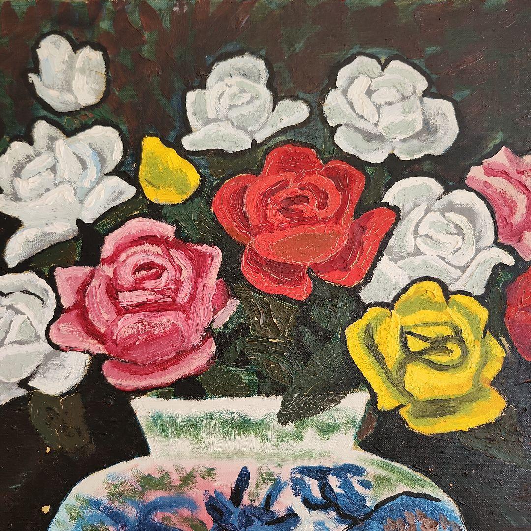 田渕眞兒　油絵　油彩　薔薇シリーズ　花　No.-+s