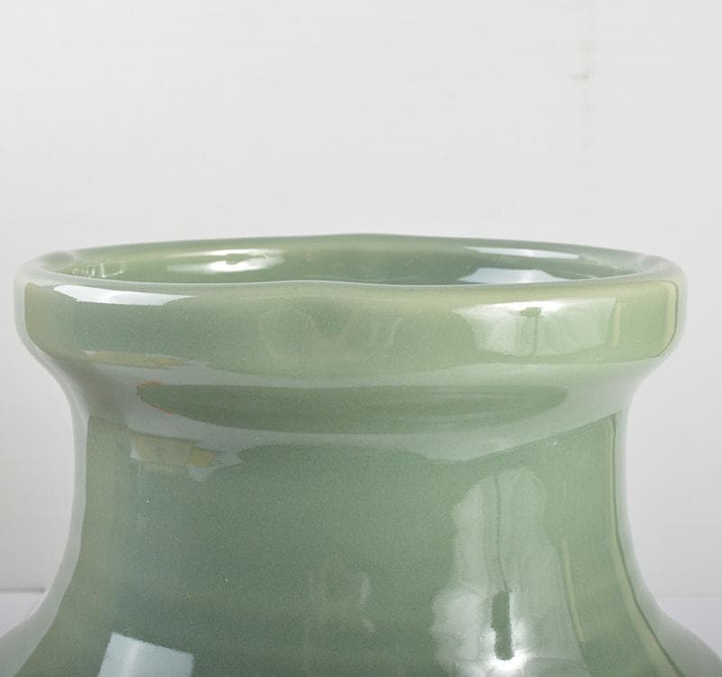平安　加藤渓山作　天龍寺青磁　花生　花瓶　共箱　V　R4450C