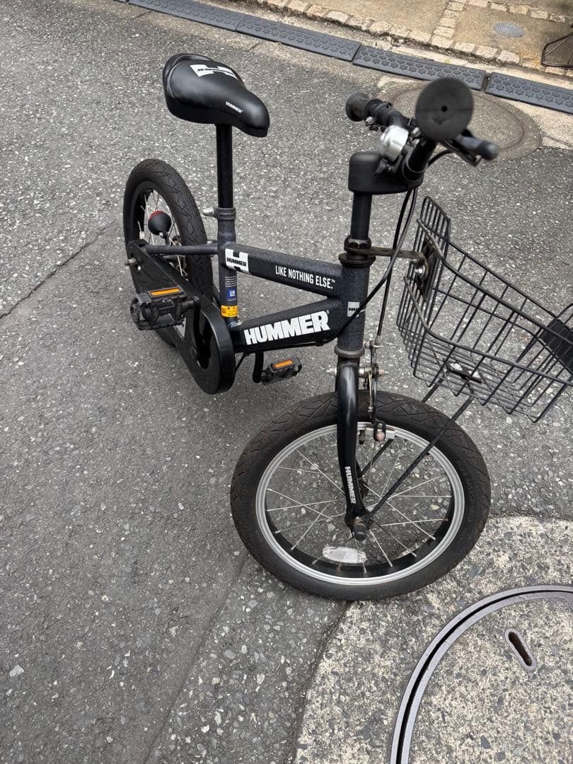 【直接引き取り限定&配達も可】HUMMER キッズ自転車 ブラック 前カゴ 付き