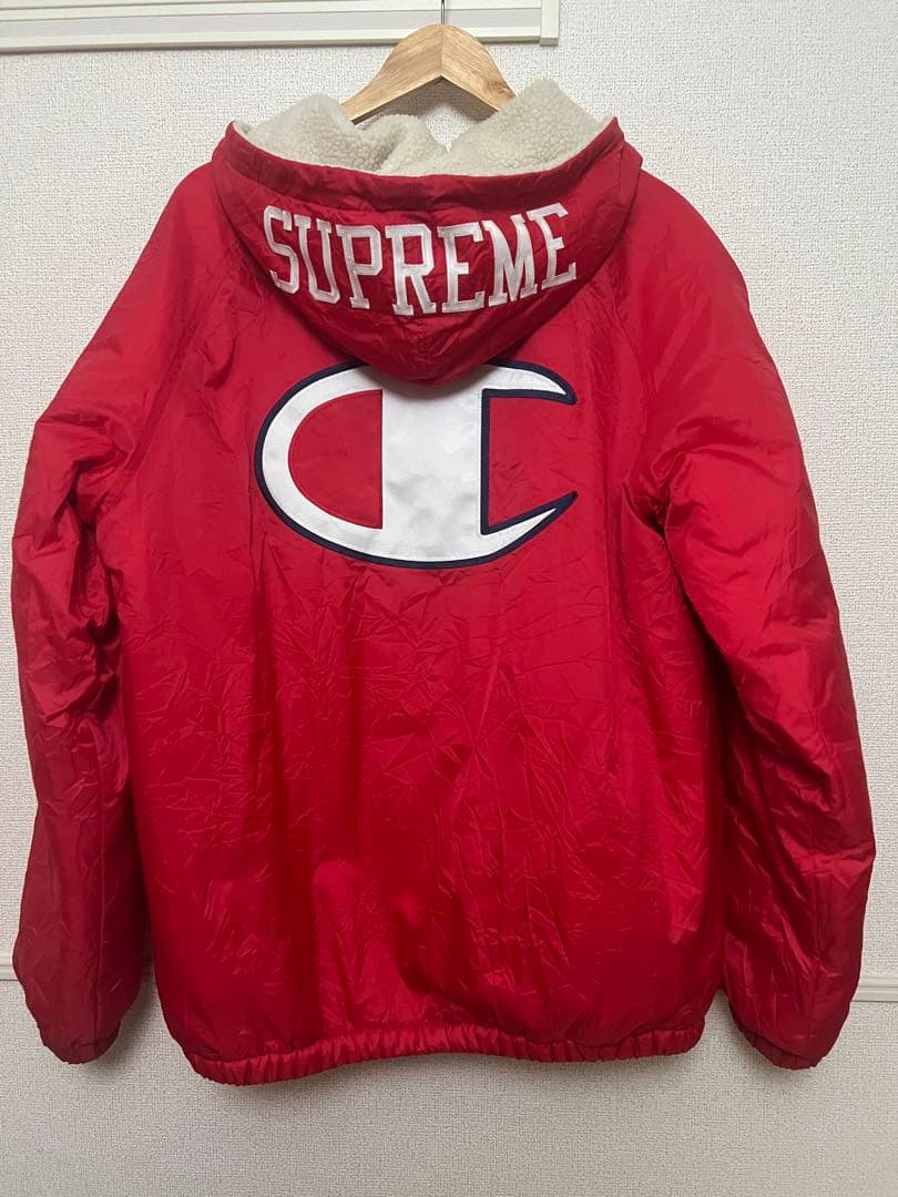 supreme×champion インナーボアナイロンジャケット赤