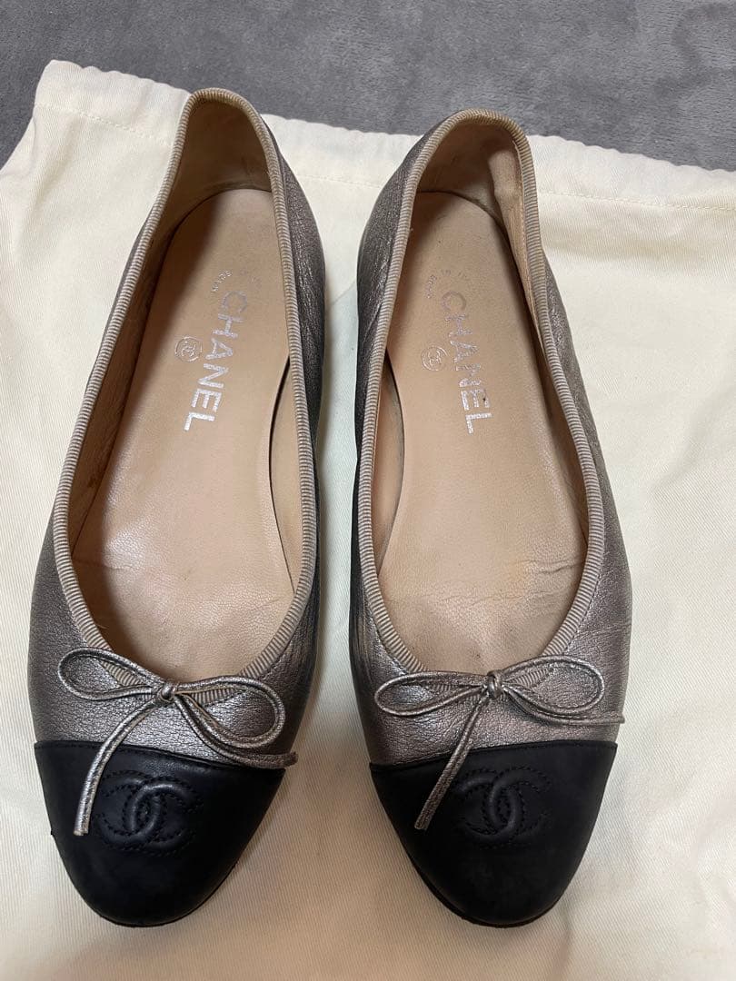 CHANEL バレエシューズ シルバー/ブラック 38
