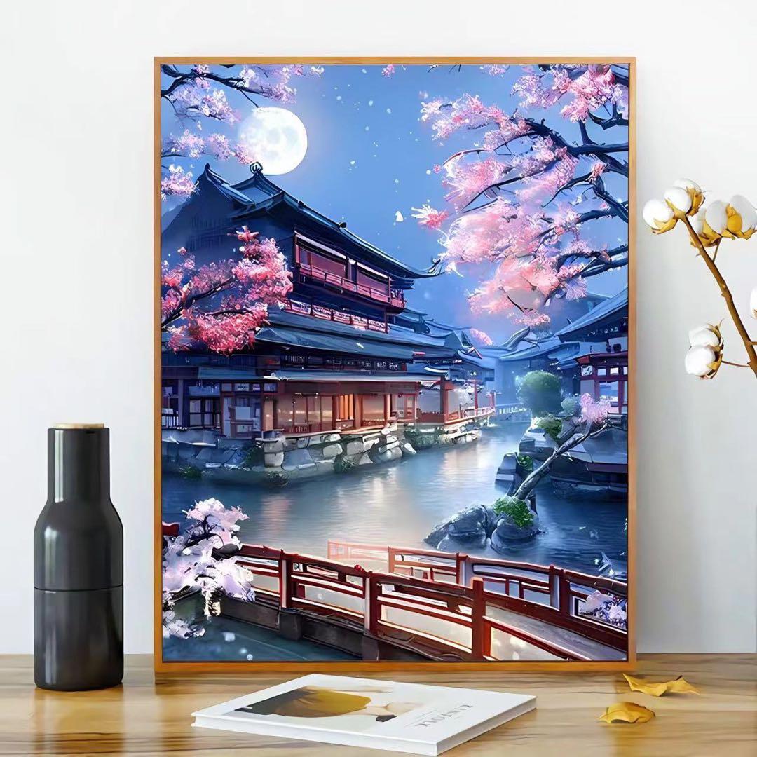 桜と月の和風風景画