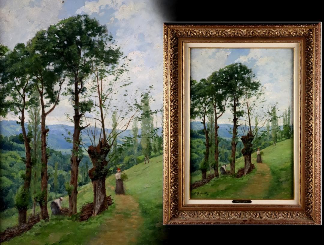 真作保証 19世紀古画 Charles-HenriQuinet 風景画油彩10号