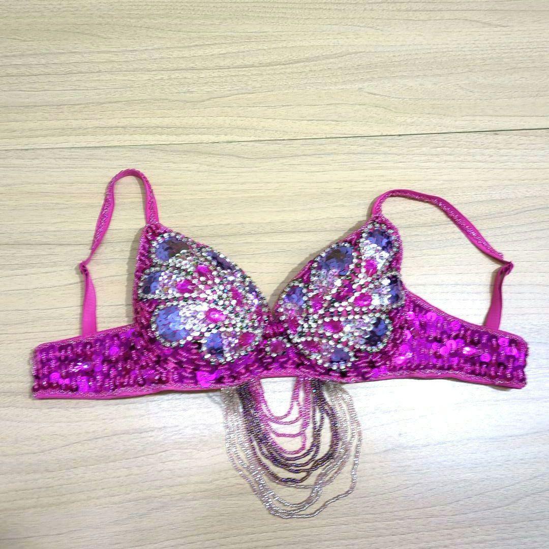 美品　ベリーダンス衣装　セットアップ　ブラベルト　ピンク