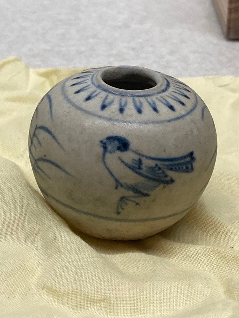 希少 15世紀～16世紀 安南染付 鳥図小壷 茶入 煎茶道具 茶道具