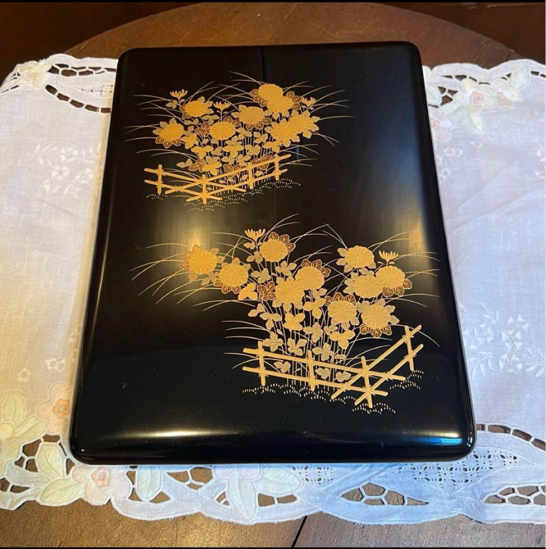未使用　平安象彦　手文庫/文箱/書道具文具箱 草花蒔絵漆塗り作家物　A4サイズ