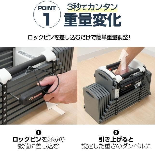 パワーブロック ダンベル 可変式 42kg 2個セット24段階調節オールブラック