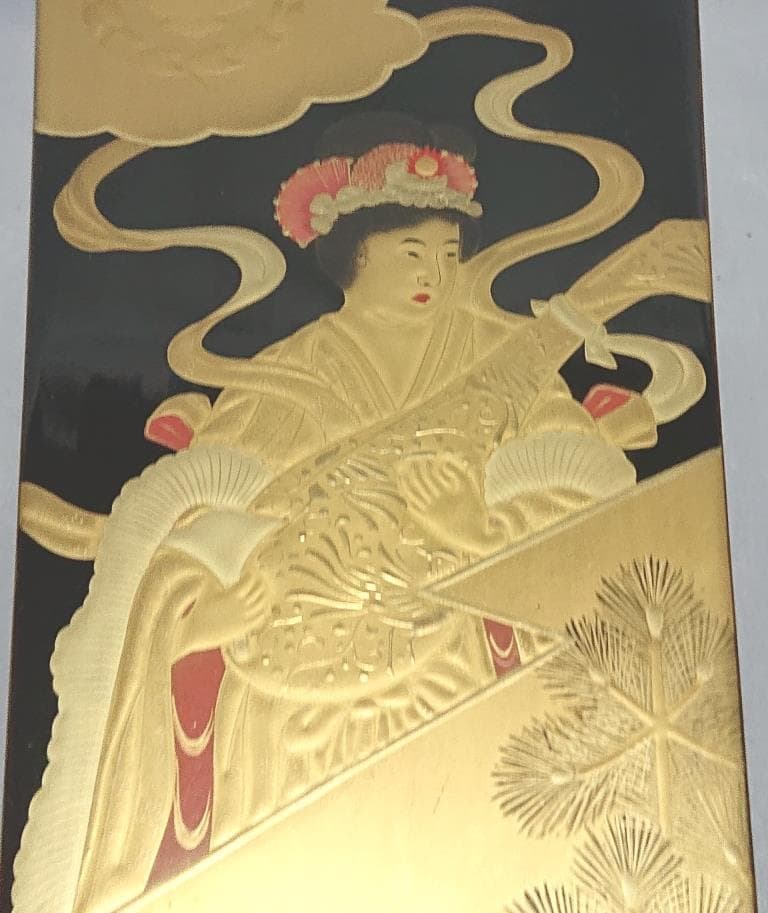 旧家蔵出し　羽子板　豪華蒔絵「天女の羽衣」木箱入り