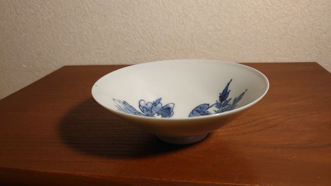 李朝　古染付　染付　華の図　古玩　平茶碗　茶道具　菓子鉢　１客
