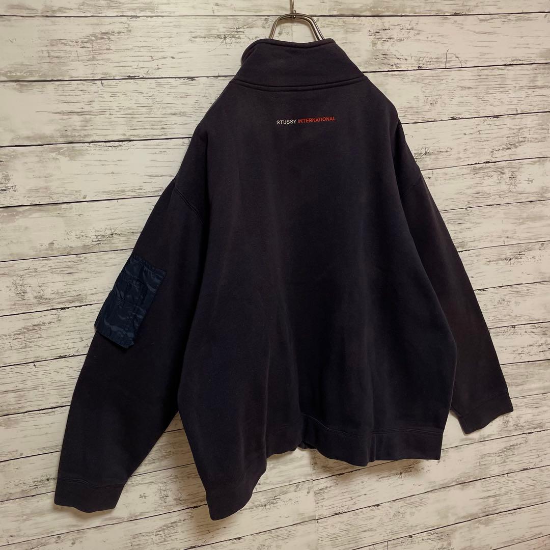 868【人気Lサイズ】ステューシー♤刺繍ロゴ90s 紺タグ　フルジップスウェット
