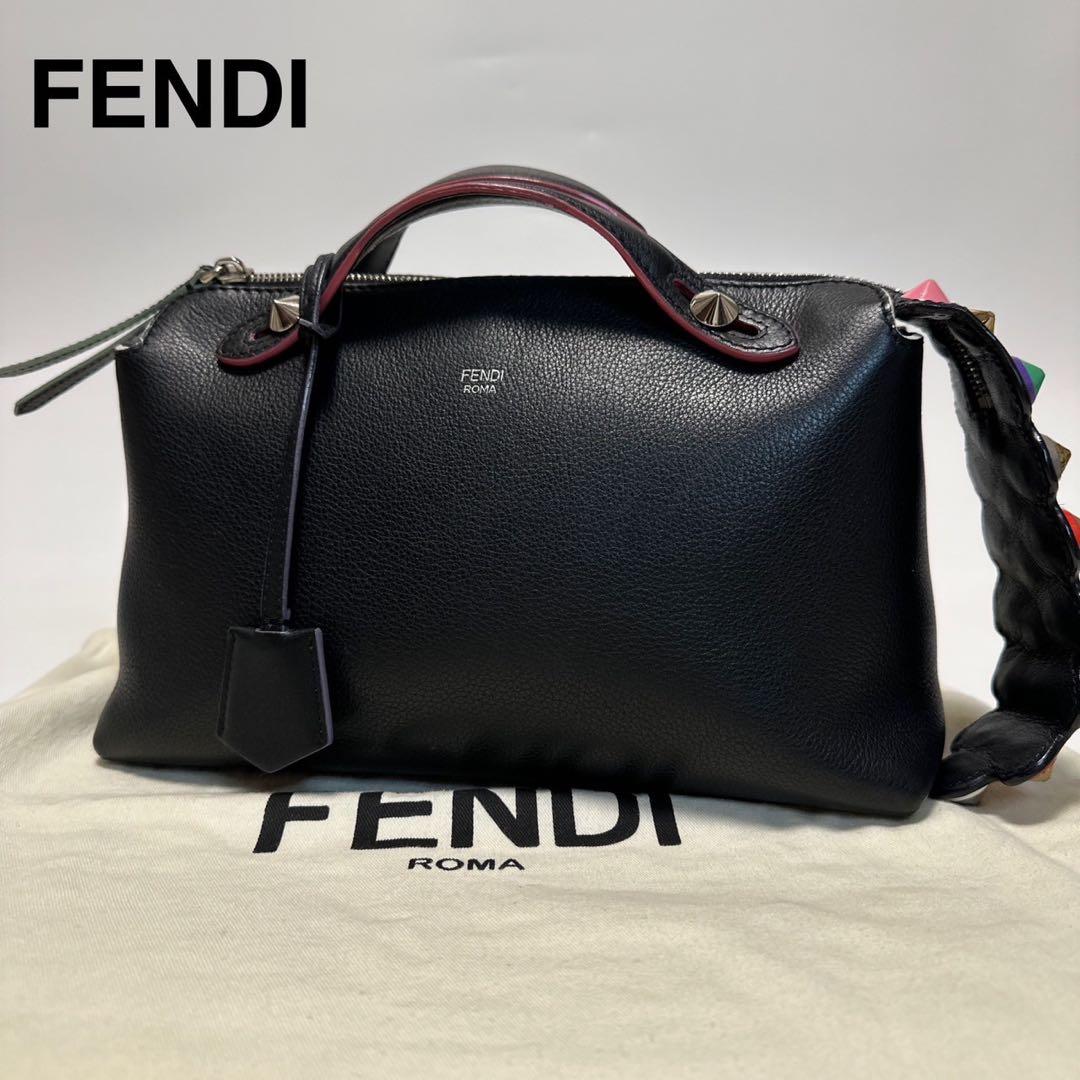 k96【美品】保存袋付　フェンディ　ビジュー　黒　バイザウェイミディアムハンド.