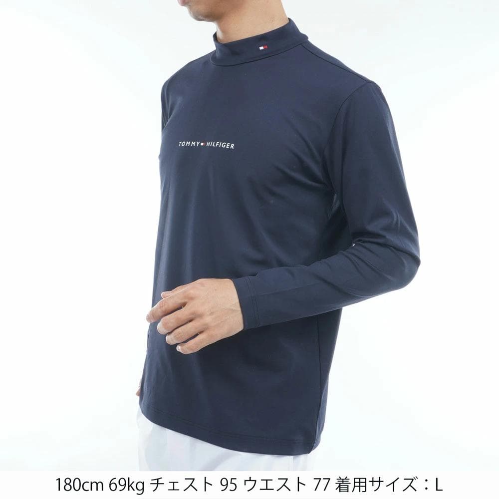 トミーヒルフィガー ベア天長袖モックネックシャツ【L寸】ネイビー thma563