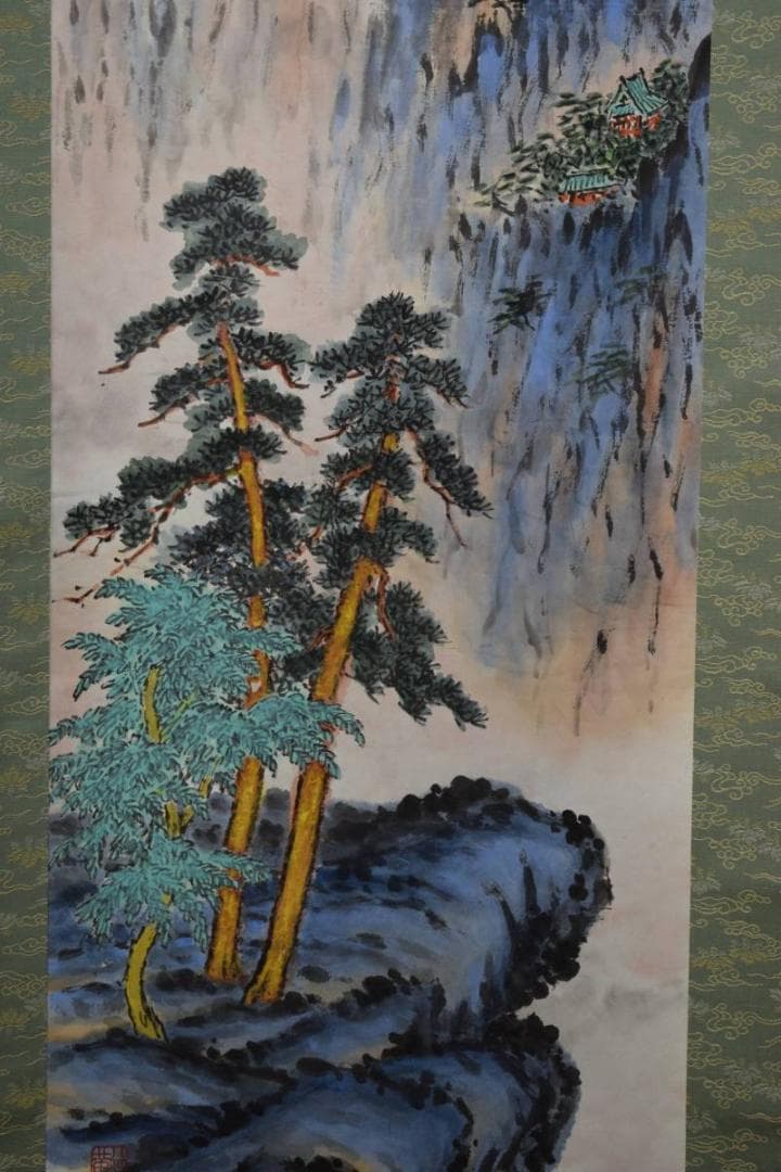 真作/聖安寺/琴仏/黄山山水画賛/桐共箱付/布袋屋掛軸HD-553