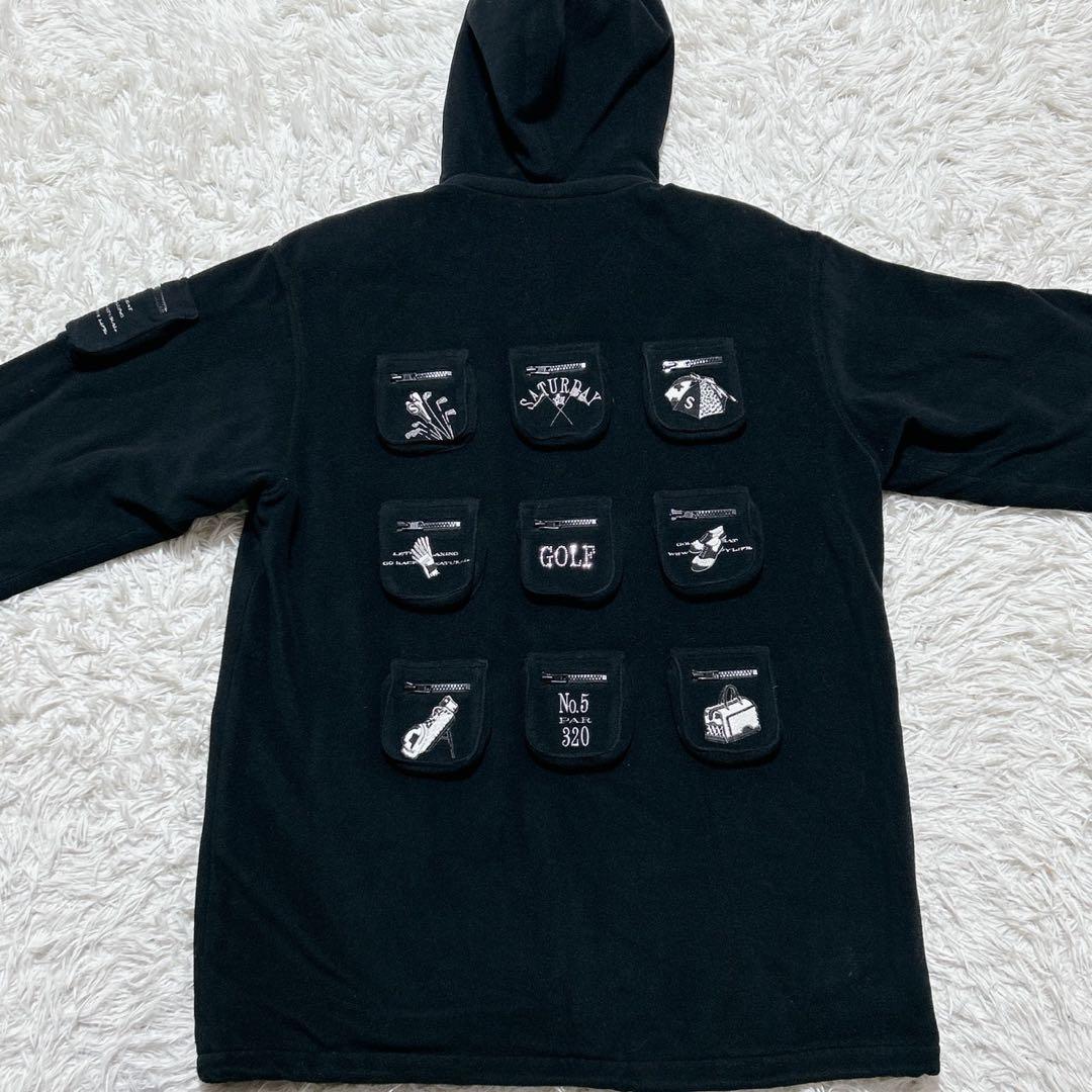 【2229】✨美品✨ フリースジャケット　ゴルフモチーフ　ロング　ポケット多数