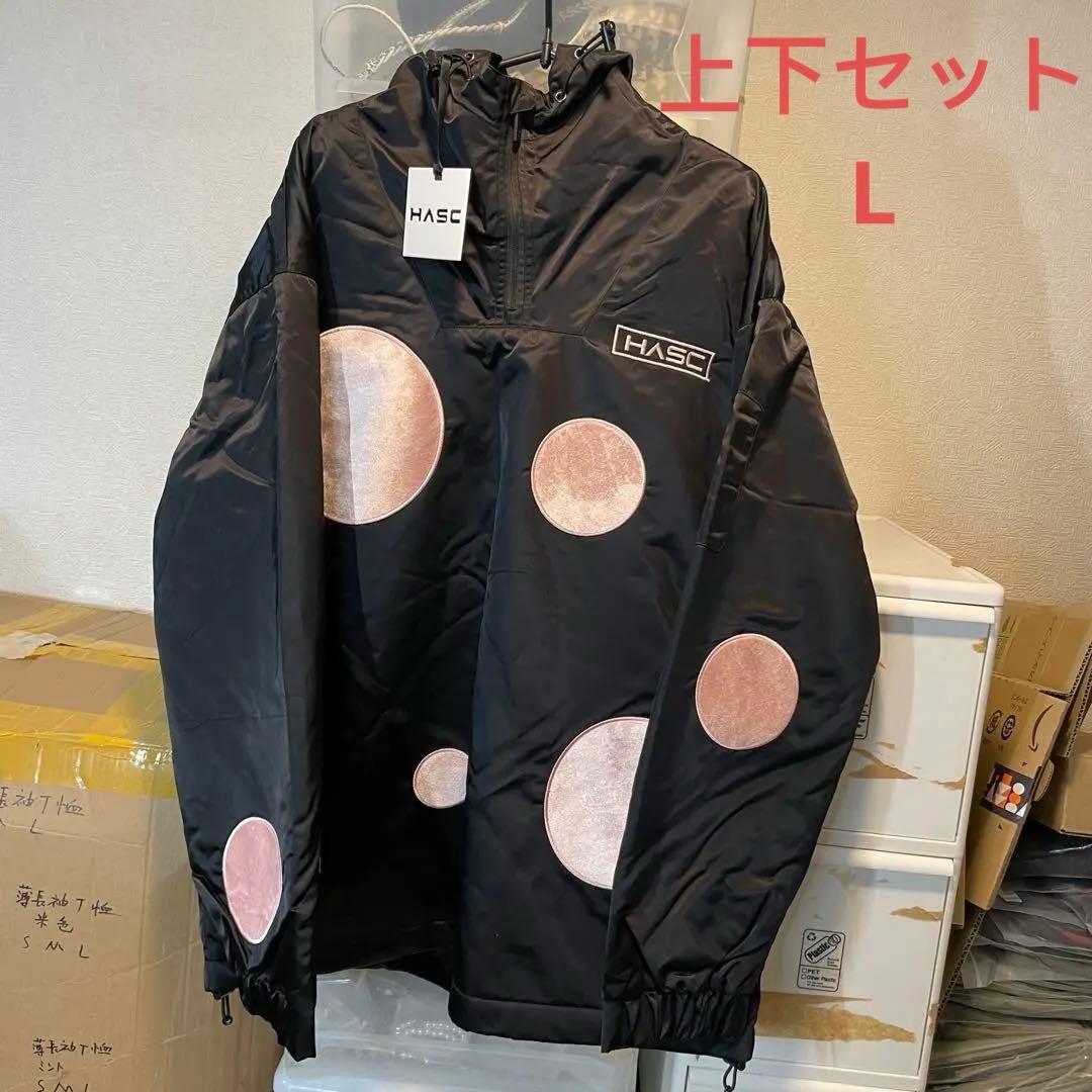 新品未使用 スノボウェア 上下セット L ブラック ドット柄 男女兼用