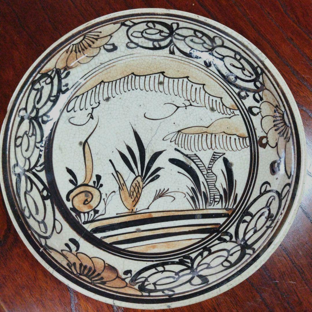 装飾陶器皿　桃山時代～江戸時代 唐津 古志野 絵志野 鳥絵 皿 瀬戸