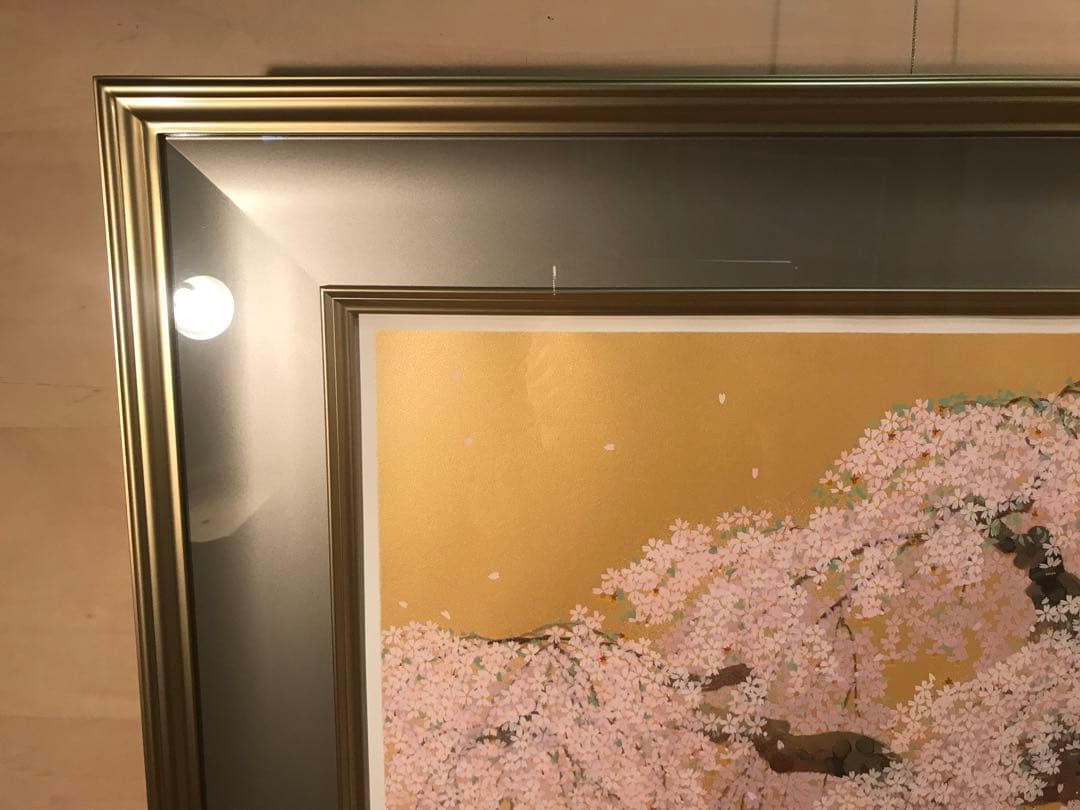 中島千波「春輝神田の大糸桜」シルクスクリーン　直筆サイン・落款・作品証明シール有