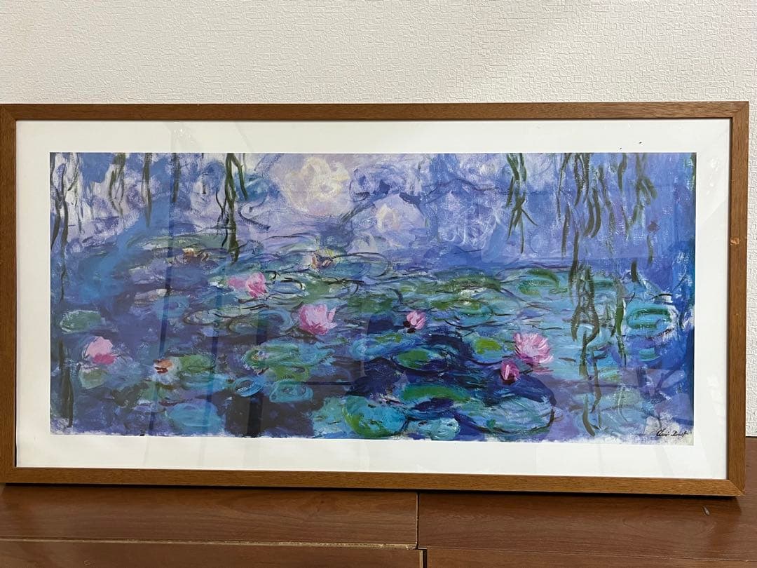 モネ　水蓮 木製額　額約53cm✖︎約104 cm