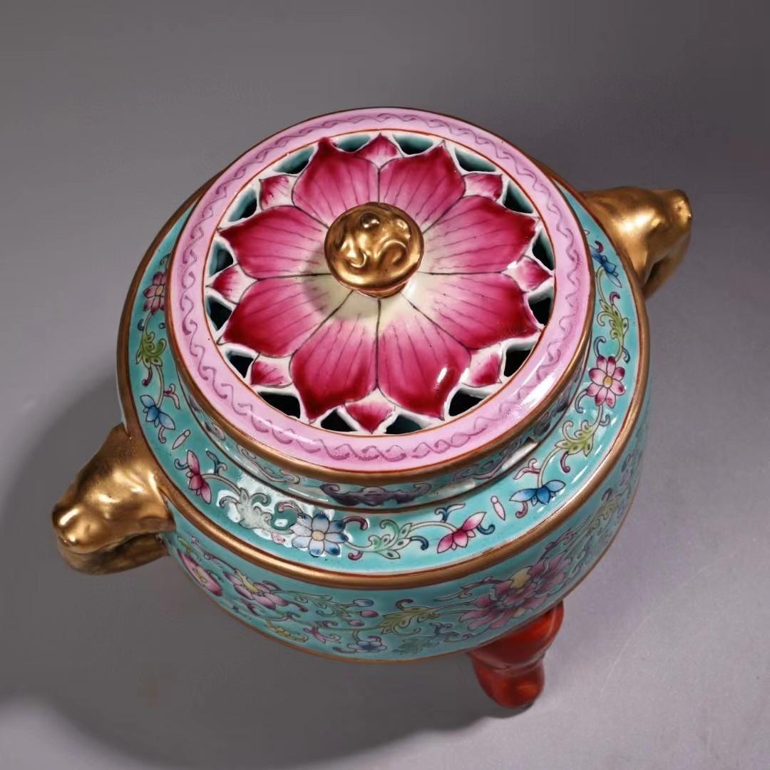 中国古美術・珍品旧蔵・七宝彩と鎏金磁器の熏香炉・純手描き・古陶瓷品・極細工・置物