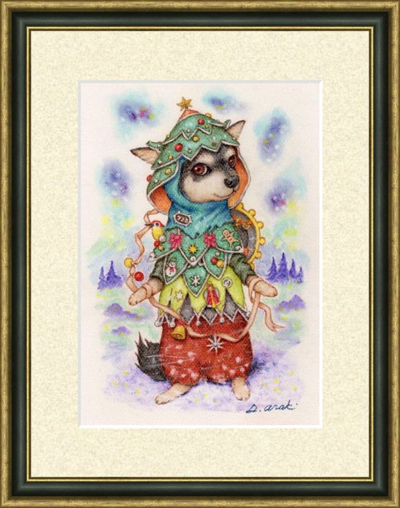 【原画】『クリスマスの鎧』（犬　絵画　パステル画　チワワ）