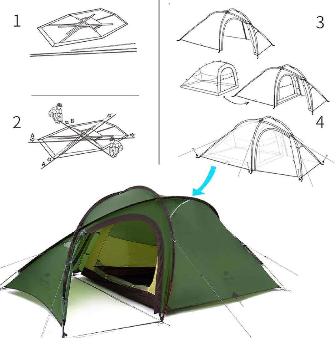 Naturehike アウトドアテント Hiby3 2-3人用　グリーン