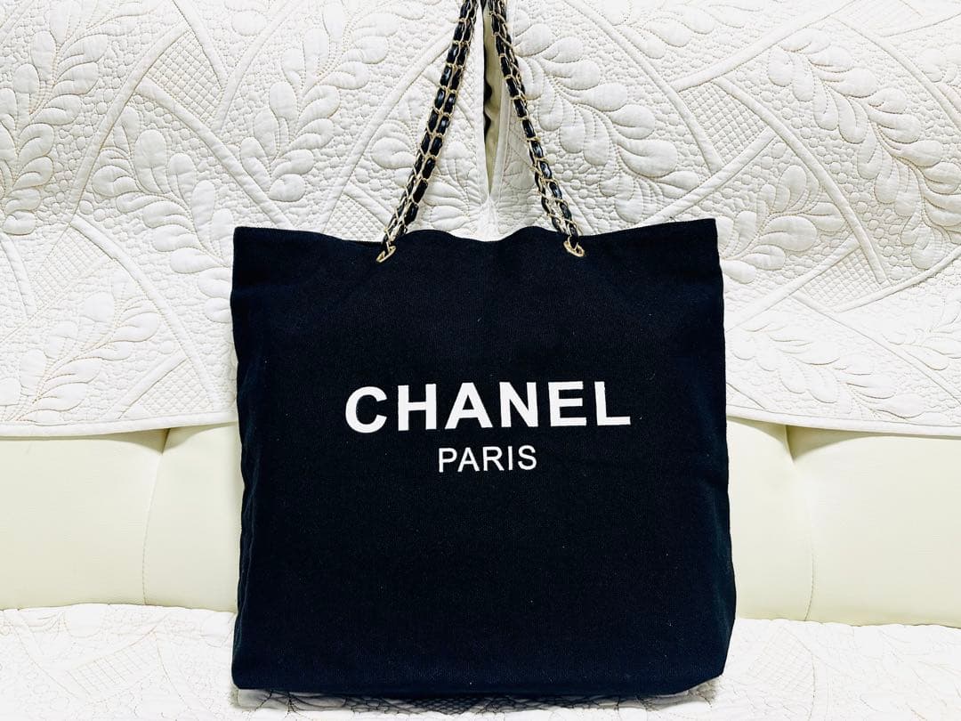 CHANELノベルティチェーン☆肩掛けトートバッグ未使用品キャンバス黒2way