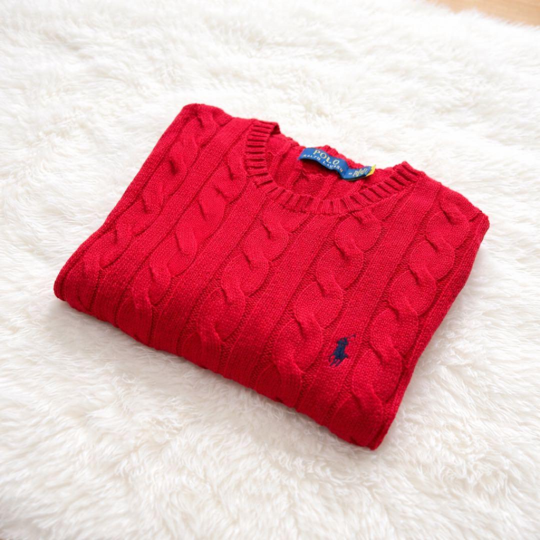 ✨POLO RALPH LAURENケーブルニット ネイビーポニー人気カラーQR