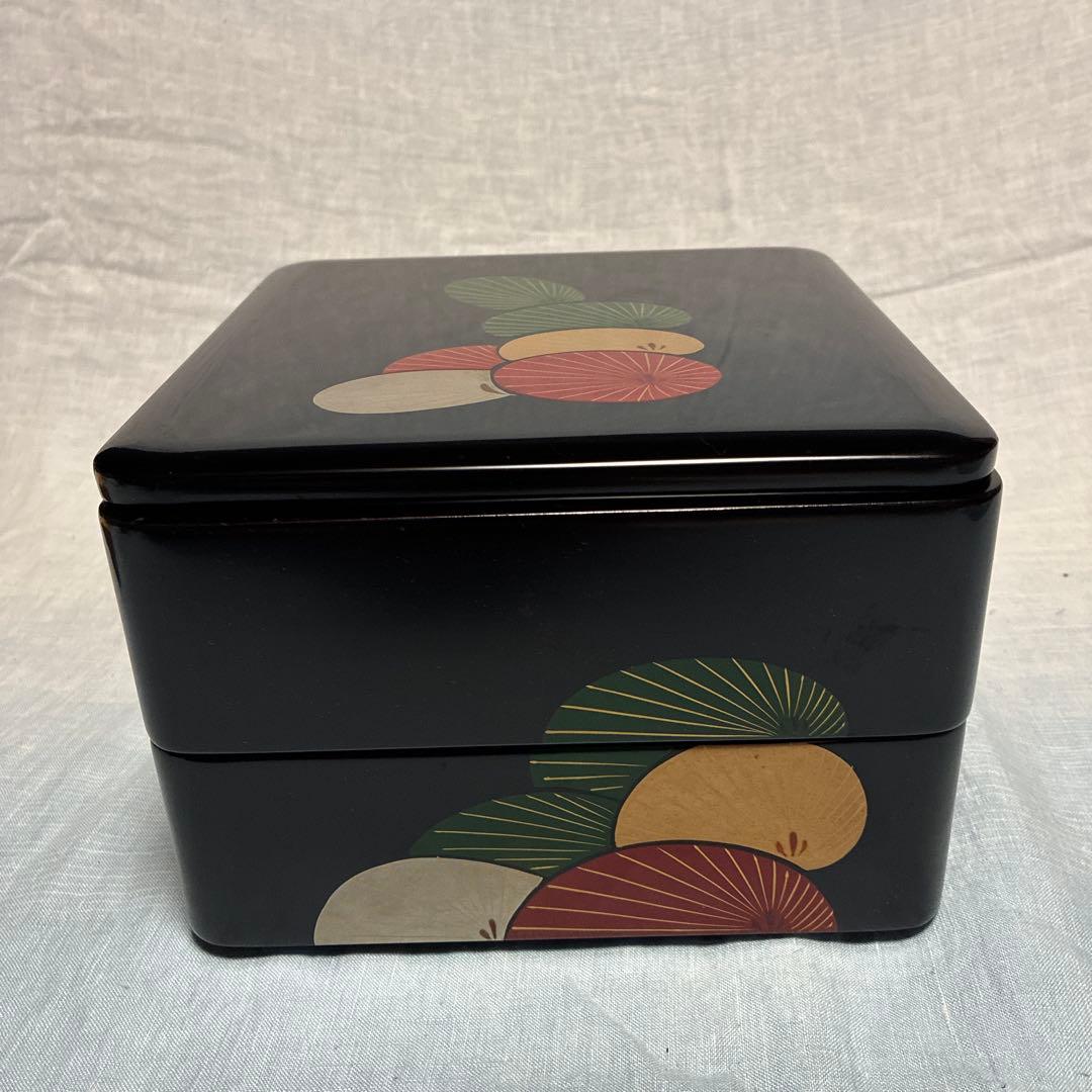 漆器松蒔絵二段重箱　21cm角