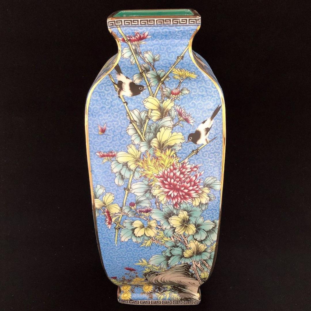 大清 乾隆 高さ35.2CM 紛彩花鳥瓶 骨董品 擺件 古賞物 傳世家珍 陶磁器