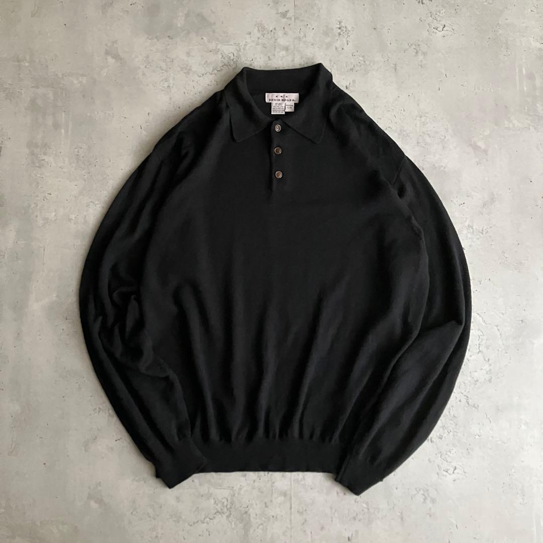 Eddie Bauer A.K.A ウール ニットポロ 香港製 ブラック