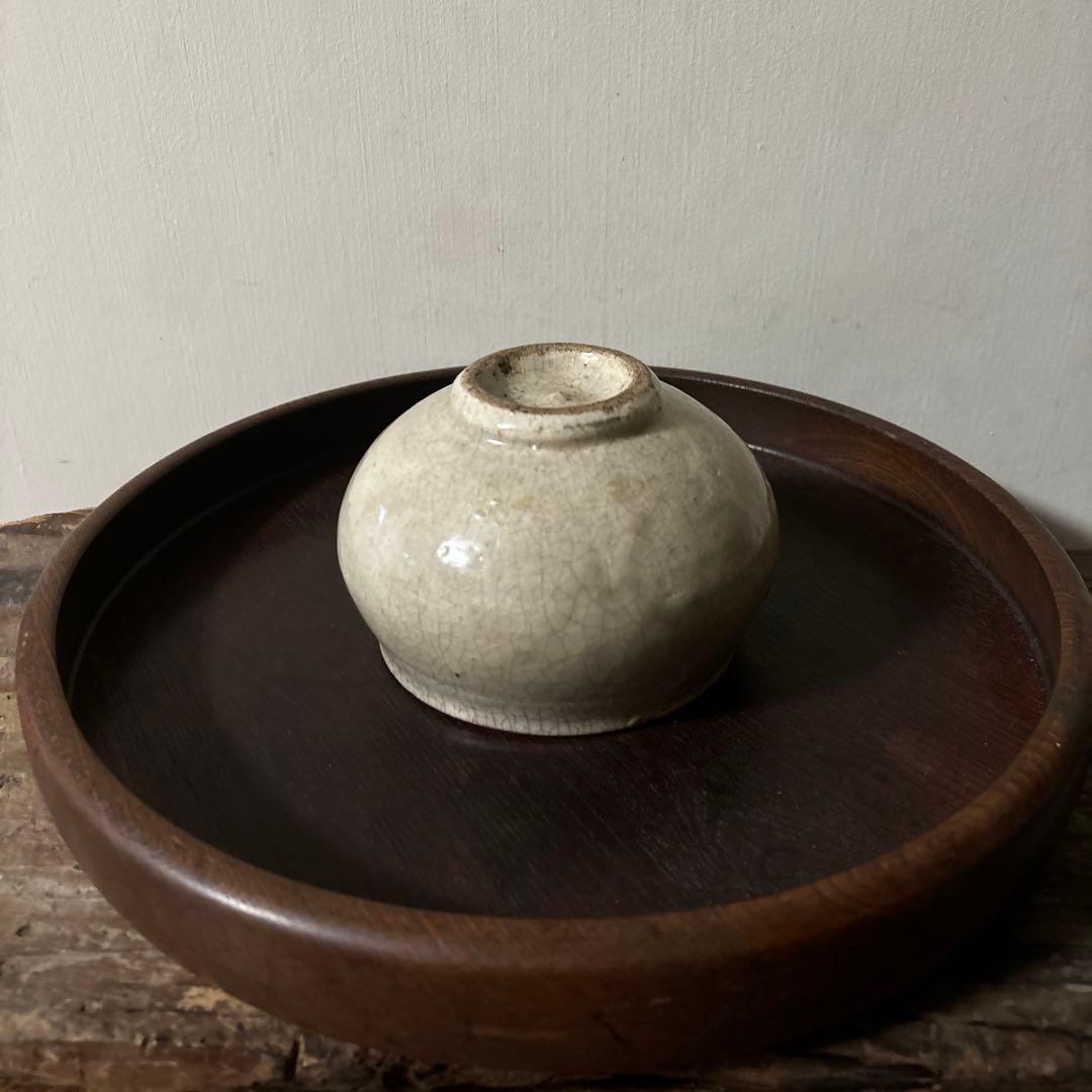 古い丸壷　白釉　塩笥壺　韓国骨董.アンティーク.古民芸.検:立原正秋.白磁.李朝
