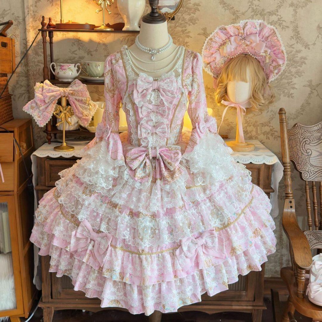 【たかだ】ロリータワンピース　長袖　ピンク　Lサイズ