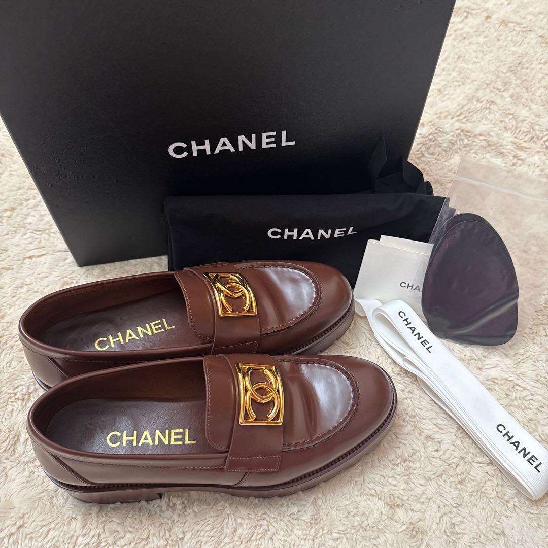 値下！シャネルCHANELブラウン美品ローファー37.5サイズ