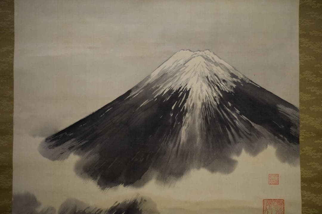 不詳/作者不詳/富士山図/市川寿海の桐極箱付/大幅/布袋屋掛軸HG-754
