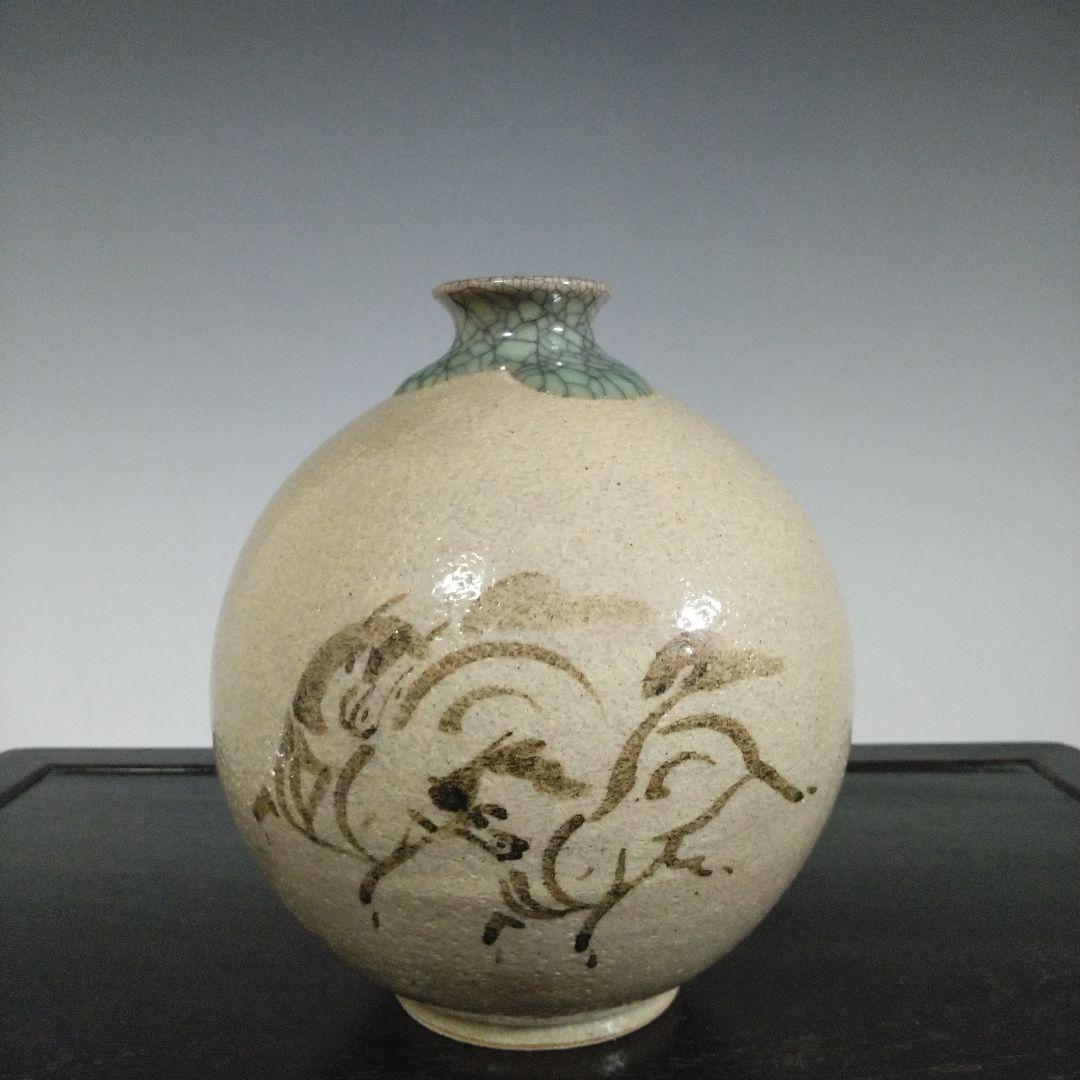 NO651 相馬駒焼　花瓶　田代法橋　馬絵