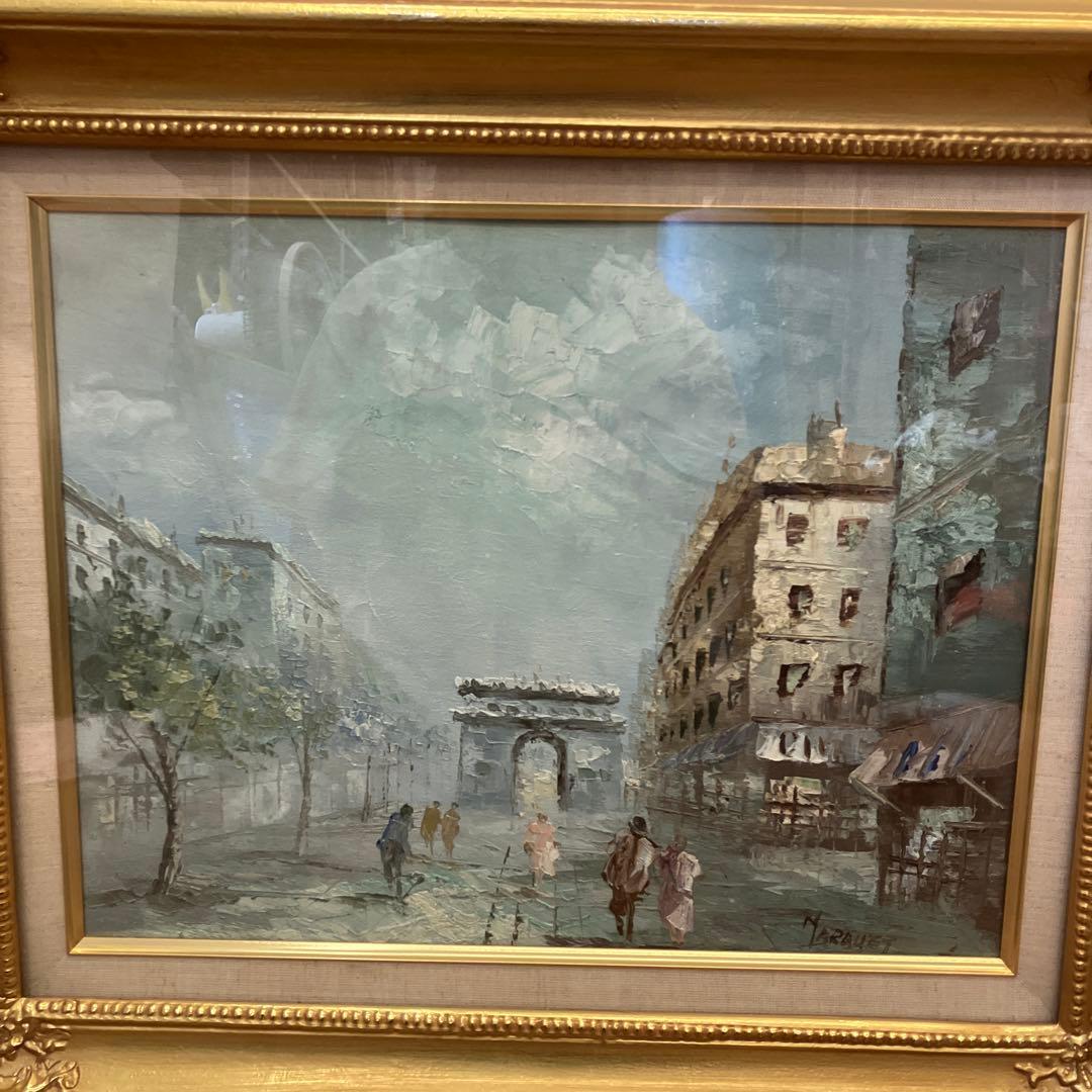 アンティーク 油絵 油彩画 風景画 街並み 町並み 絵画 額縁 額 額装