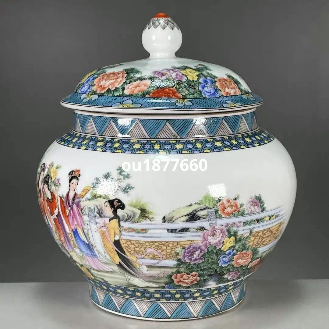 七仙女図茶筒 景徳鎮 陶磁器 装飾品 現代工芸品 美術品 置物