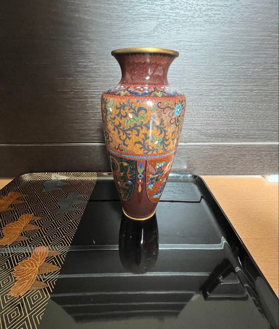 最高級日本七宝花瓶 龍と鳳凰 花唐草文 骨董2 景泰藍