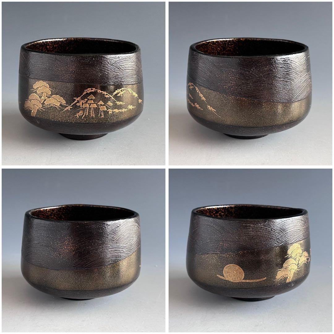 茶道具　乾漆　山寺絵　茶碗　吉田華正　共箱　加賀蒔絵　山形　松尾芭蕉　奥の細道
