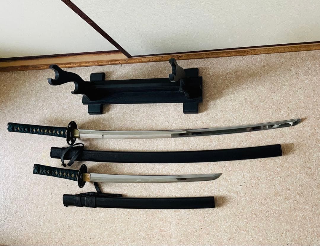 模造刀 日本刀 武具 刀剣 居合刀 太刀 脇差 2本セット 刀掛け 刀置き015