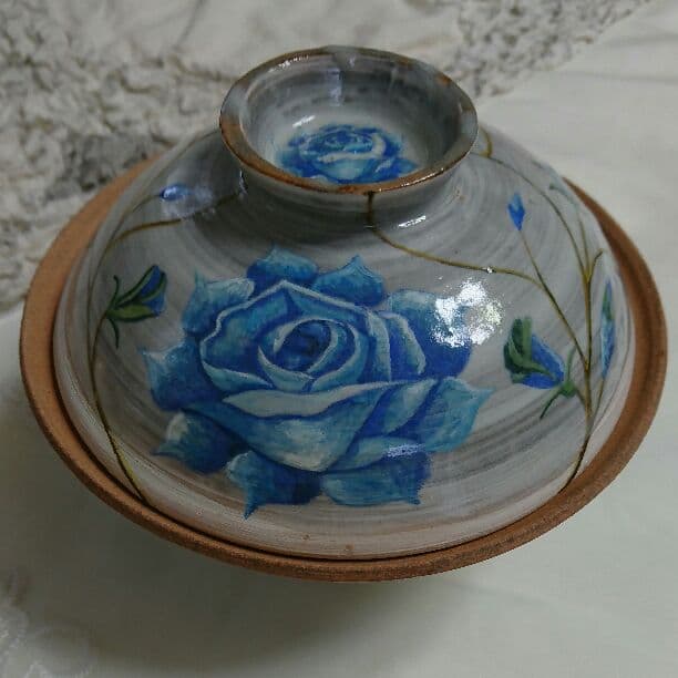 手作り陶芸 青い薔薇丼