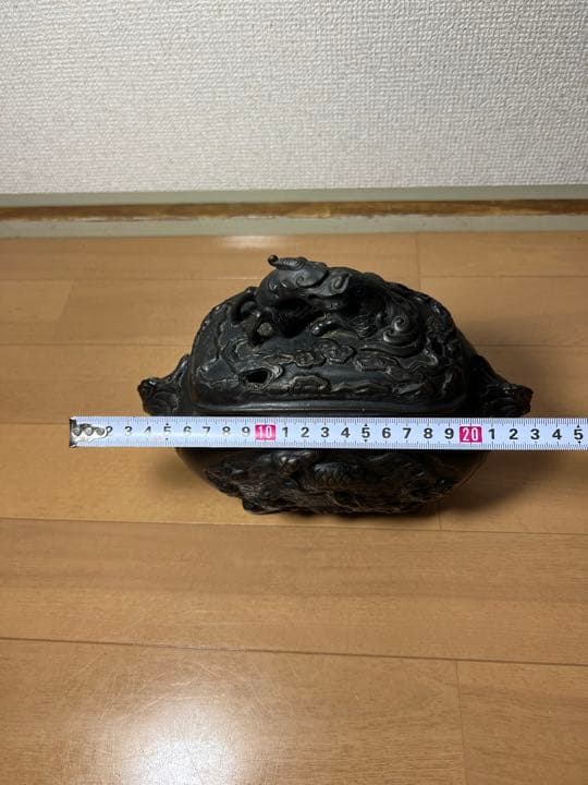 742 銅製　麒麟鳳凰文香炉　美品