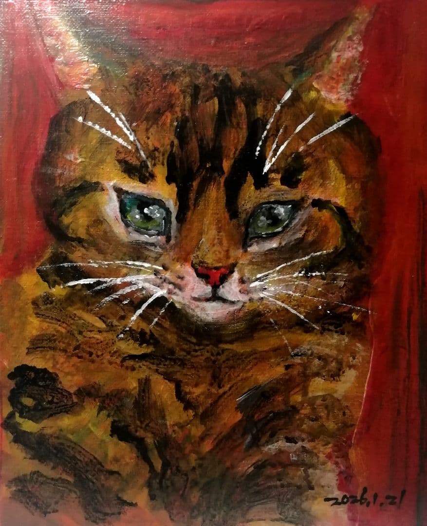 猫 猫の絵 絵画 アクリル 原画 アート ドローイング インテリア アートパネル