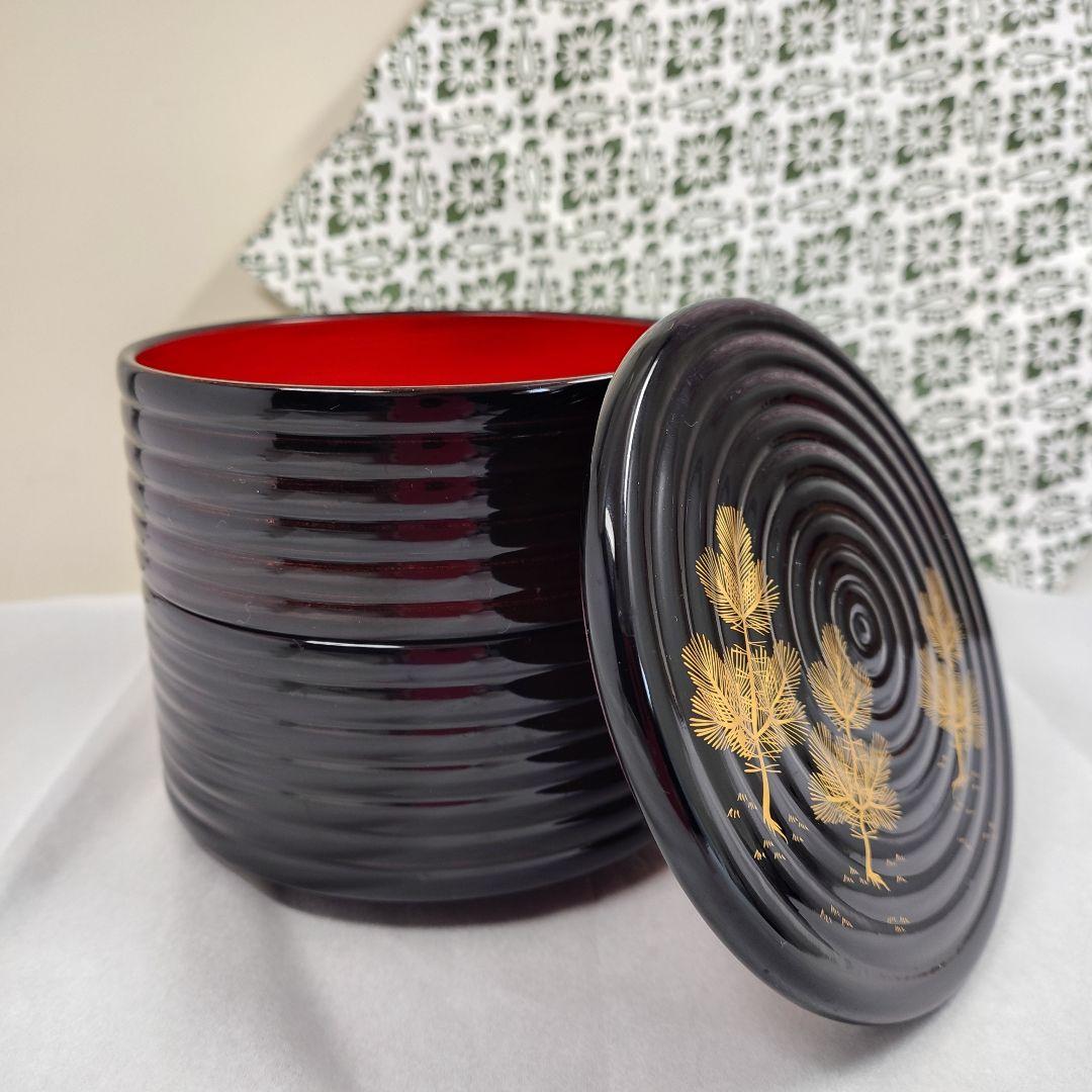 象彦 漆器 若松蒔絵 内朱丸重 二段丸重 菓子器 お弁当箱 宝石箱