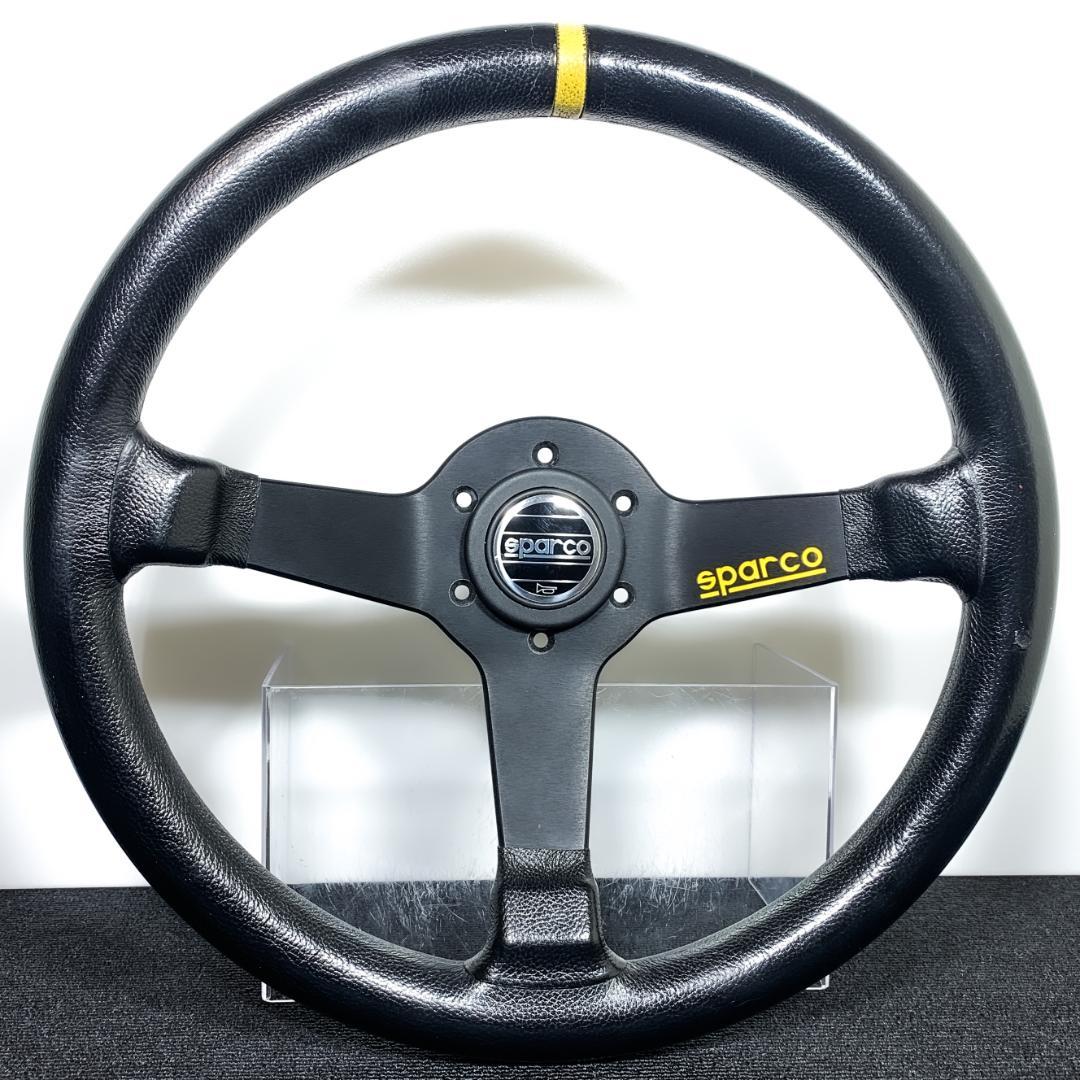 スパルコ R345 ディープコーン レザーステアリング 良品 ホーンボタン付